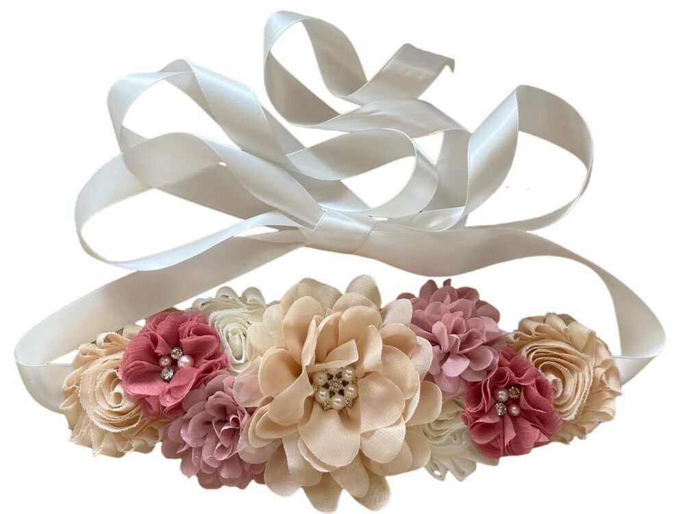 6135 Maternity Flower Belt for baby shower Mommy Sash Pregnancy Belt Dusty